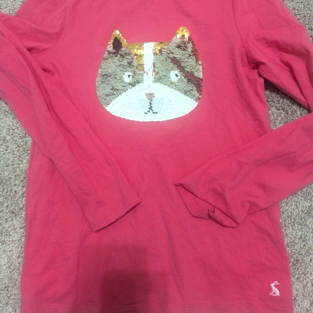 Joules Pink Long Sleeve Tee with Sequin Cat